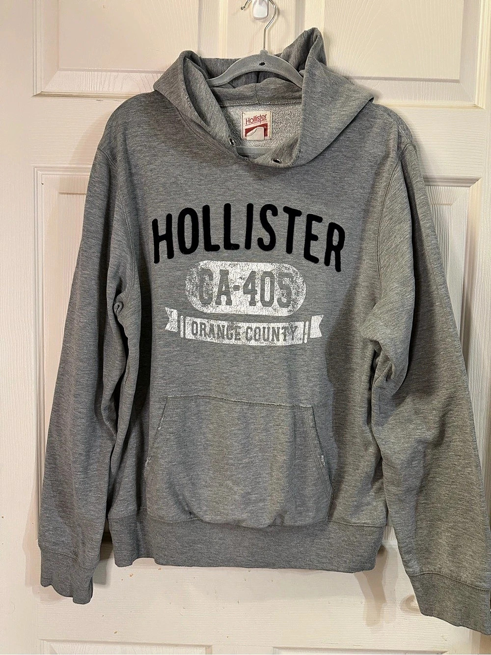 Vintage Hollister CA-405 Mens Y2K Gray Distressed Pullover Hoodie Sz XL EUC